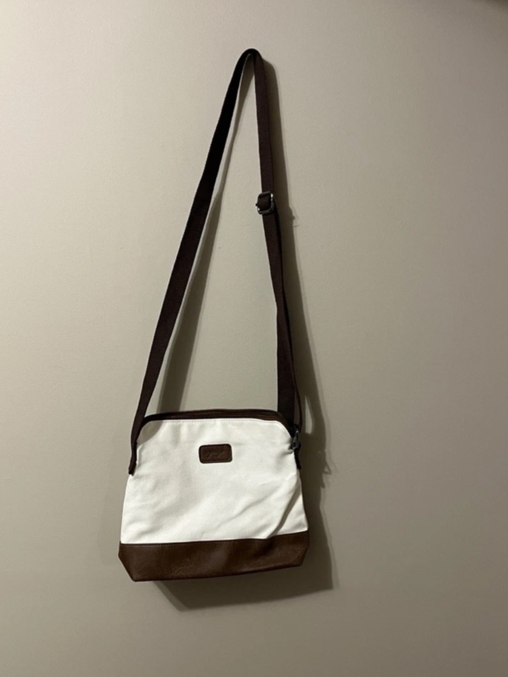 Women’s White and Brown Canvas Crossbody Bag - Minimalist Everyday Shoulder Bag